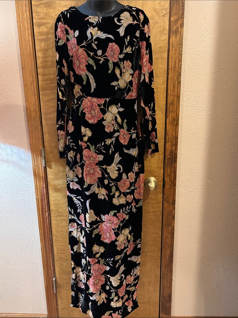 Lulu's Black Maxi Dress with Pink and Cream Floral Print